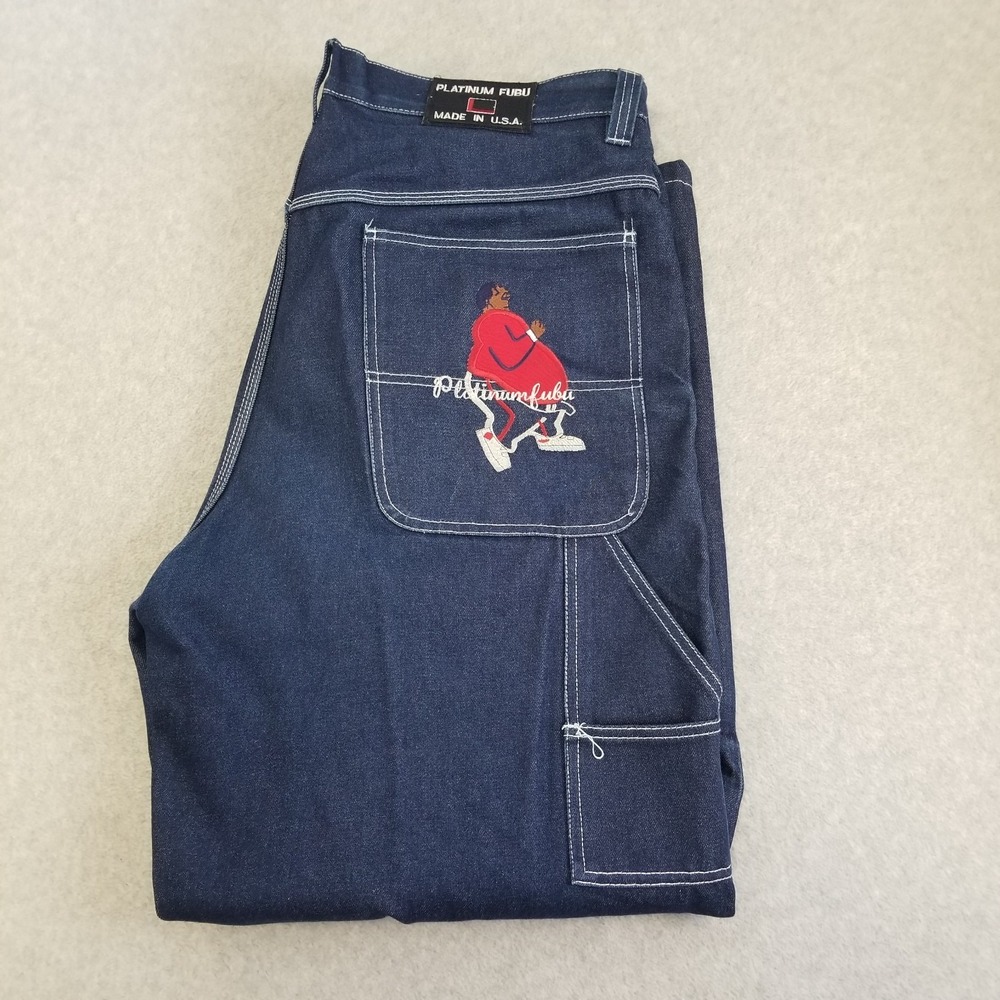 Vintage‎ Platinum FUBU Jeans Mens Size 42 Dark Denim Blue Embroidered Fat Albert